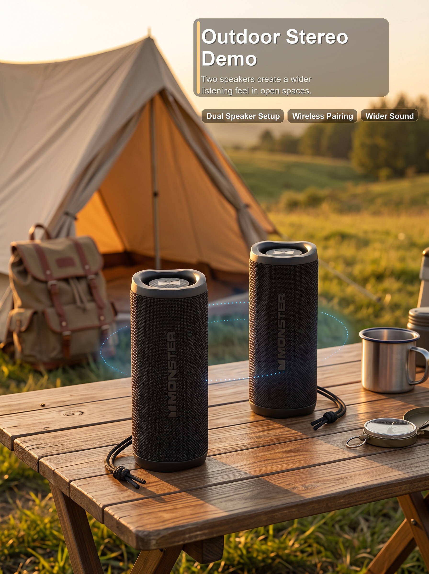 Two S620 speakers paired outdoors